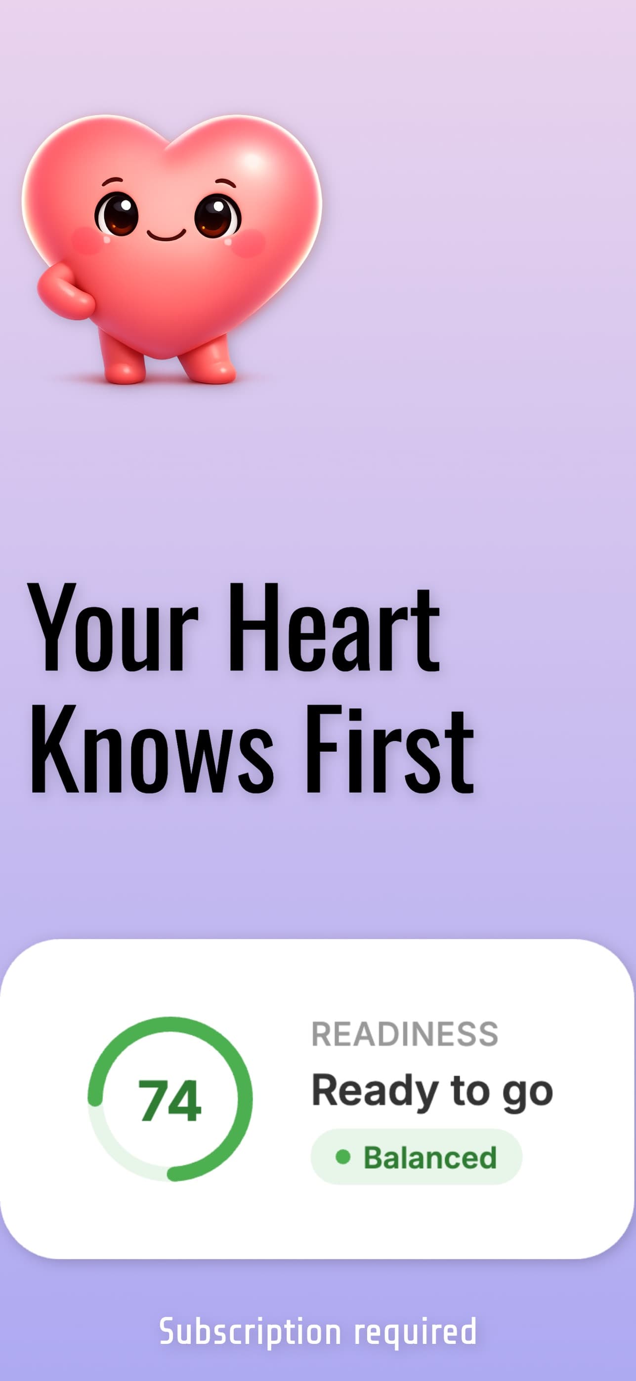 HeartCure readiness score with heart mascot — Your Heart Knows First