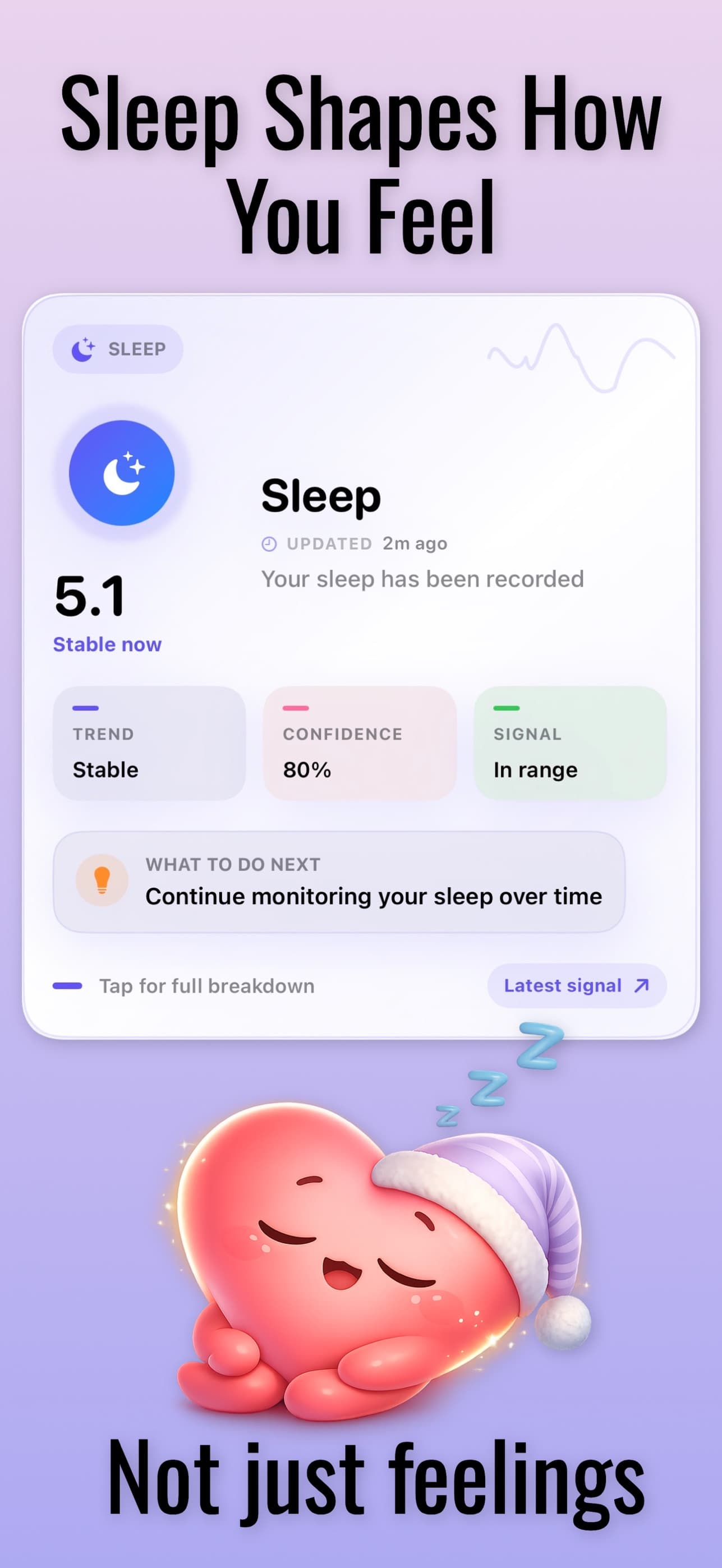 HeartCure sleep insight card with trends and next steps