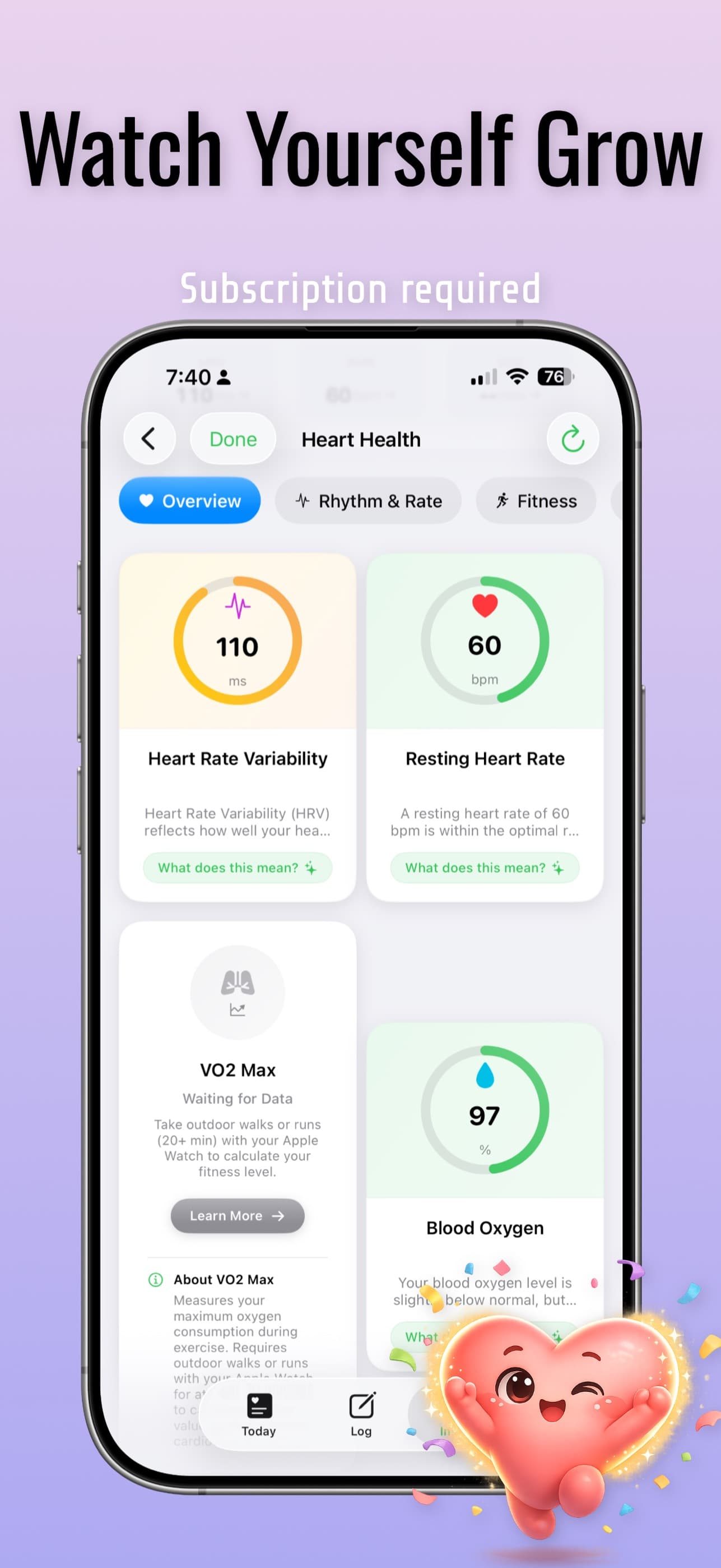 HeartCure product screen highlighting daily wellness tracking