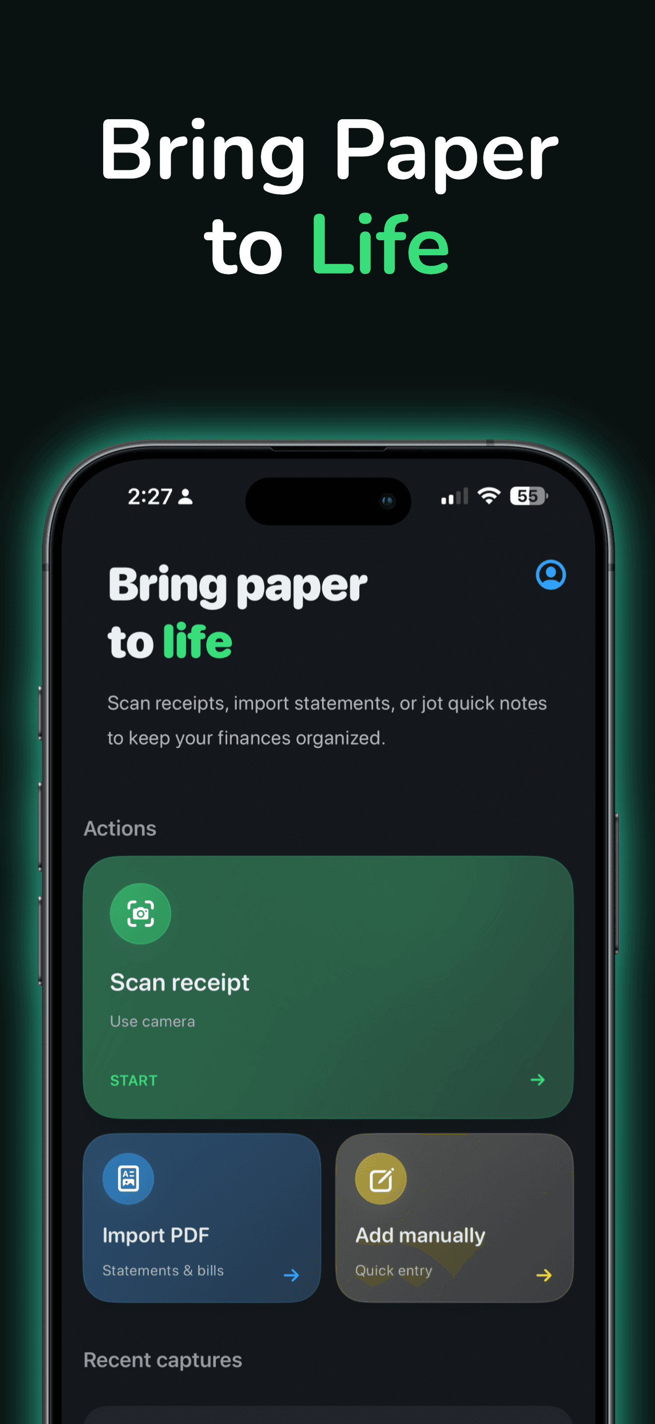 Sumwise onboarding screen with privacy-first money tracking introduction
