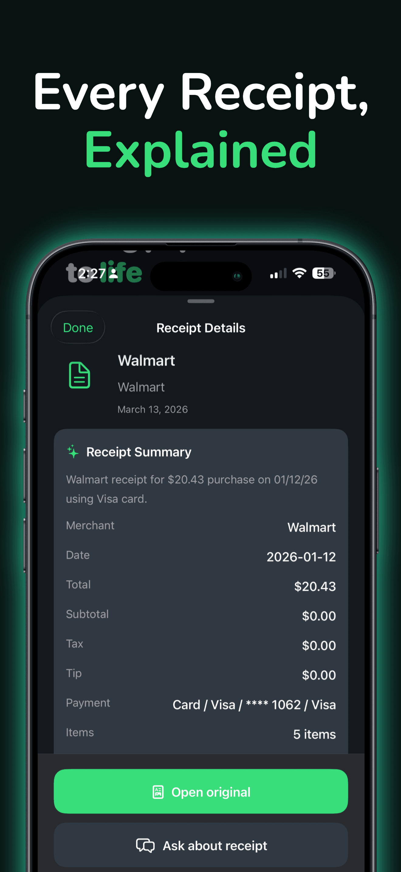 Sumwise receipt scanning with capture and categorization